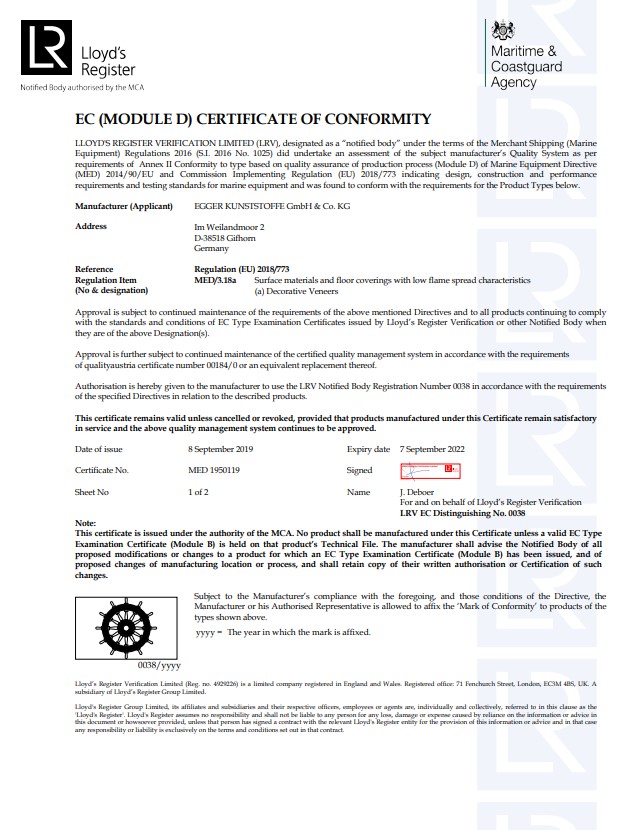 CF EGGER Laminate MED Modul D EC Certificate of Conformity en